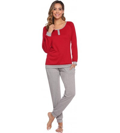 Sets Women's Cotton Long Sleeve Pajamas Set Soft Sleepwear Loungewear - Red - CV192EU7UQN $27.66