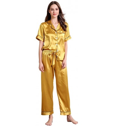 Sets Pajama Set for Women Pajamas Set Short Sleeve Sleepwear Womens Button Down Nightwear Soft Pj Lounge Sets Yellew - CF190U...