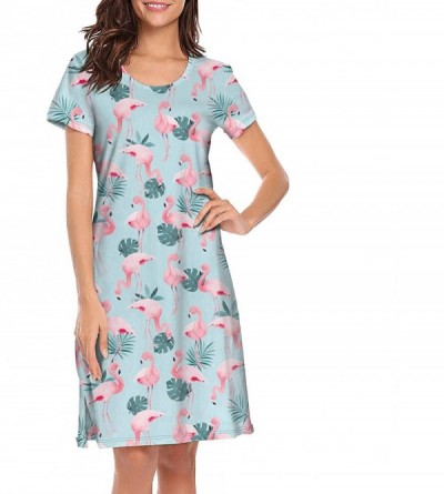 Nightgowns & Sleepshirts Casual Tshirt Nightdress Short Sleeve Lucky Flamingos Animal Blue Pattern Nightgown for Women Lucky ...