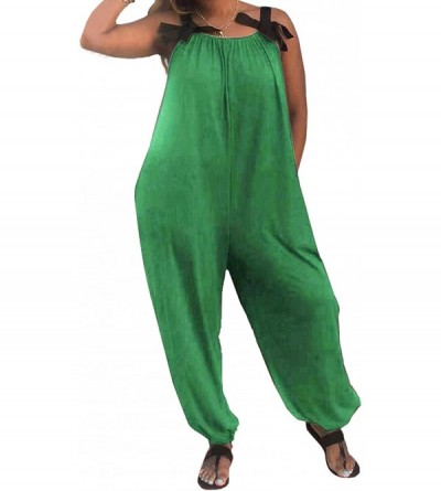 Sets Casual Spaghetti Loose Fit Baggy Harem Overall Jumpsuit Long Pant Romper - Green - CK18QALAA5R $20.03