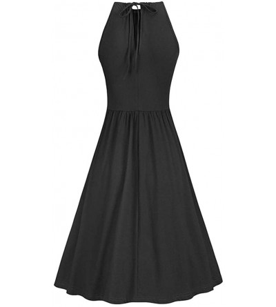 Thermal Underwear Floral Summer Dress Women's Halter Neck Casual Sundress With Pockets Dress - Black - CS18TSHUHXU $19.59