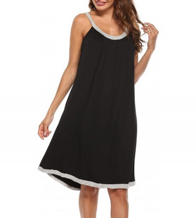 Nightgowns & Sleepshirts Nightgown Womens Wide Strap Chemise Full Slip Cotton Sleepwear Dress - Black - CE18XU32U3W $20.76