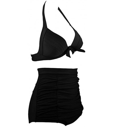 Tops Women's High Waist Bikini Swimwear Women's Vintage Print Beachwear Bikini Set Swimwear - B3-black - CH196M39EDO $11.77