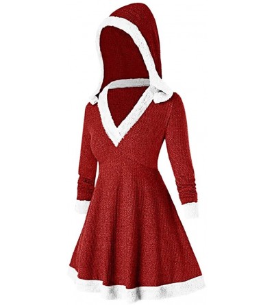 Robes Women Hooded Sweatshirt Dress Long Sleeve Bandage Medieval Vintage Lace Up High Low Cloak Robe - Redk - CO192GD0IEK $18.24