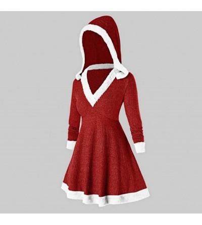 Robes Women Hooded Sweatshirt Dress Long Sleeve Bandage Medieval Vintage Lace Up High Low Cloak Robe - Redk - CO192GD0IEK $18.24