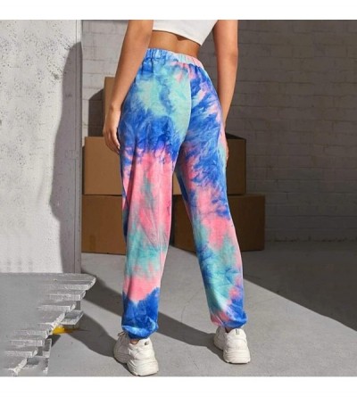 Bottoms Women Pants for Work Casual Summer Tie-Dye Printing Elastic Waist Soft Lounge Pockets Pant Pajama Pant - Blue - CT19E...