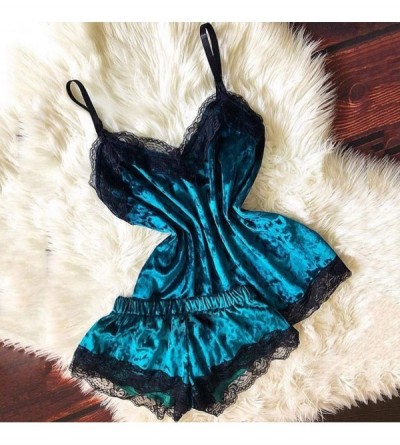 Sets Lingerie for Women New Camisole Bow Shorts V-Neck Tops Velvet Sexy Pajamas Sleepwear - Light Blue - CB196T730Q0 $26.85