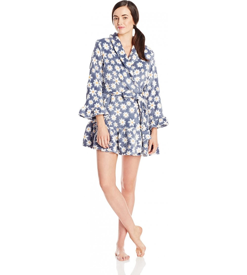Robes Women's 34 Inch Wrap Robe with Ruffle Trim- Floral Print- X-Large - CU11M1YF3EX $19.71