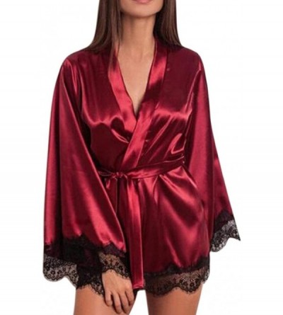 Robes Women's Bathrobe- Women's Satin Silk Woman Lace Robe Female Lace Bathrobe for Women Drop Shipping Womens Robes Sleepwea...