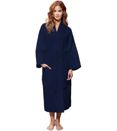 Robes Hotel & Spa Navy Blue Robe Delicate Waffle Weave 100% Cotton Unisex Bathrobe for Women and Men Small Size Navy Blue - C...