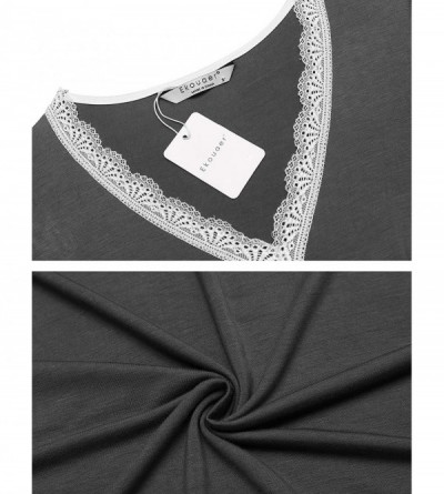 Nightgowns & Sleepshirts Night Shirts Women Nightgowns Sexy Sleep Shirts Lace Trim V Neck Short Sleeve Night Sleepwear Soft N...