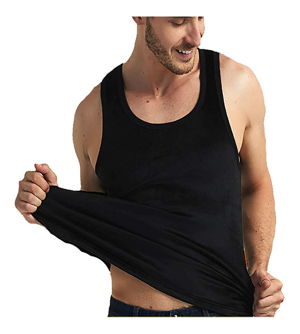 Thermal Underwear Men Women Cotton Thermal Fleece Lined Underwear Tops Basic Camisoles Tank Top Vest - Black for Male - C2192...