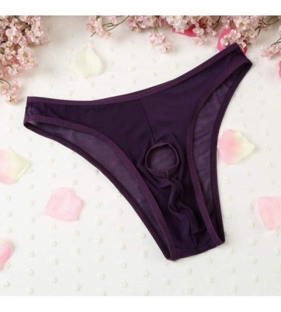 Nightgowns & Sleepshirts Embroidery Lingerie Transparent Hollow Underwear 3Piece Set Bra Thongs Men Panties - Purple - CS1940...