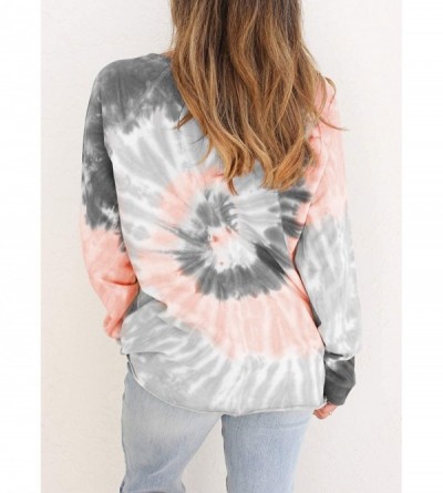 Tops Women Tie Dye Crewneck Long Sleeve Sweatshirt Casual Loose Pullover Colorblock Shirts Tops - A Gray - CA1905QGHGL $26.56