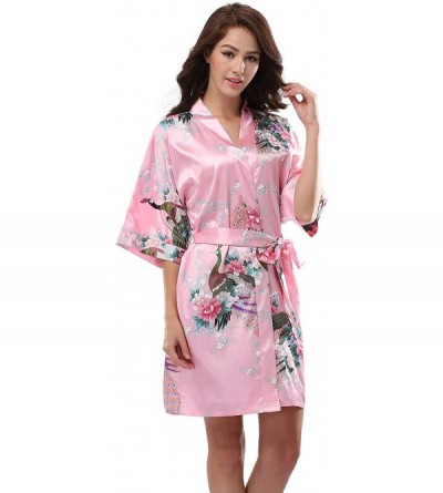 Robes Women's Kimono Robe Pockets- Peacock Design- Short - Light Pink - CW12N381LZZ $37.14