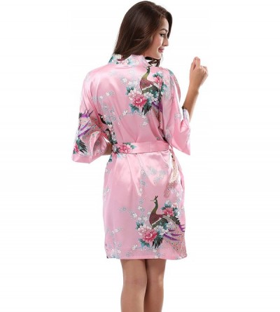 Robes Women's Kimono Robe Pockets- Peacock Design- Short - Light Pink - CW12N381LZZ $37.14