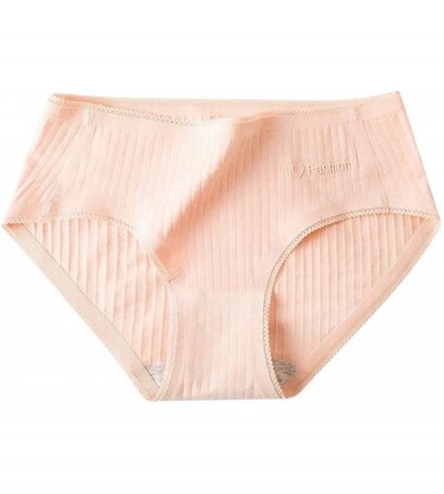 Tops Women Panties Mid Waist Seamless Cotton Stretch Hipster Stripe Brief - Orange - CH18WU5WR0Y $12.13