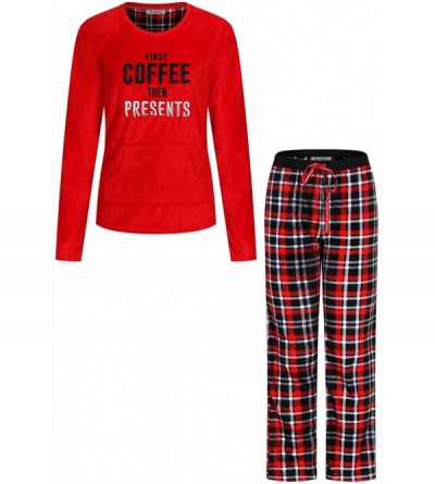Sets Women's Warm Plush Soft Fleece Pajama Gift Set Lounge Wear - Red Black Coffee - C918KK8TYHE $66.37