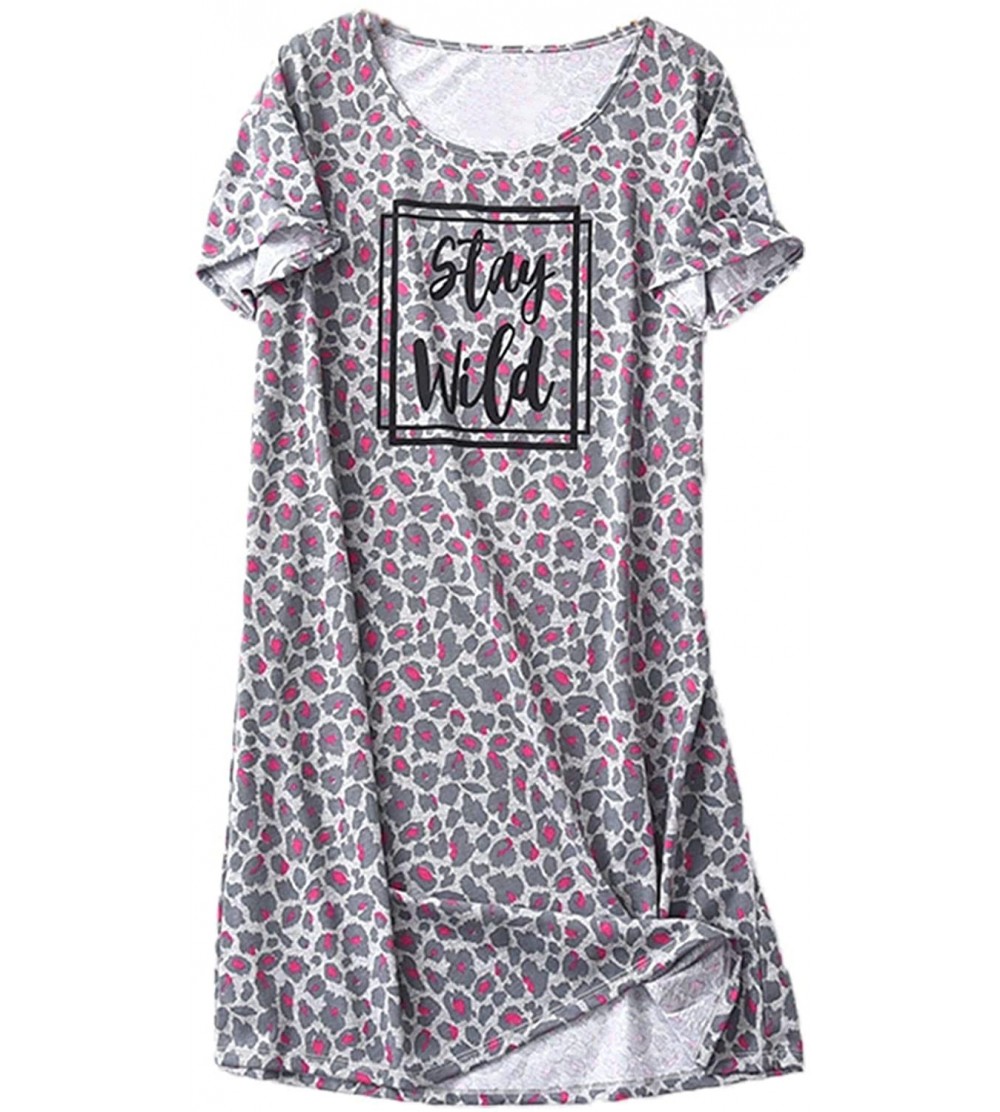 Nightgowns & Sleepshirts Women's Cotton Nightgown Sleepwear Short Sleeves Shirt Casual Print Sleepdress - Stay Wild - CS18TE5...