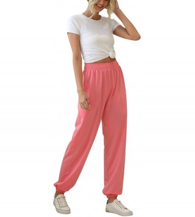 Bottoms Women's High Waisted Active Jogger Pants Sweatpants Lounge Bottoms - Pink - CB198G9UX7S $21.26