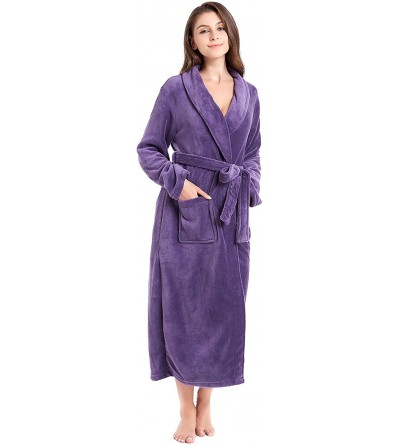 Robes Women's Fleece Bathrobe Long Shawl Collar Plush Robe - Purple - CG1250ABLLH $28.65