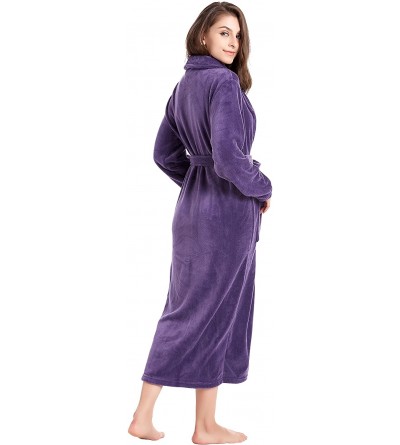 Robes Women's Fleece Bathrobe Long Shawl Collar Plush Robe - Purple - CG1250ABLLH $28.65