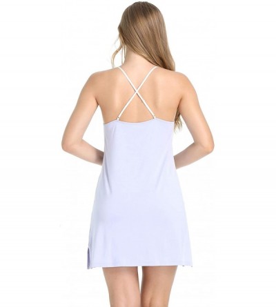 Nightgowns & Sleepshirts Womens Soft Bamboo Nighties Cami Nightgown Short Sleep Dress with Spaghetti Strap - Purple - CH18E8Z...
