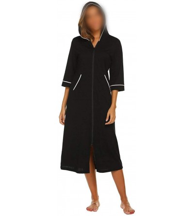 Robes Long Nightgown Women Zipper Night Dress Sleepwear Solid Hooded Long Sleeve Robe Maxi Nightdress Homewear - Red - C218YU...
