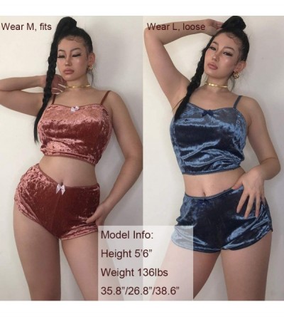 Sets Womens Sexy Velvet 2 Pieces Romper Outfit - Spaghetti Strap Crop Top Camisole and Shorts Bottom Sleepwear Pajama Set - L...