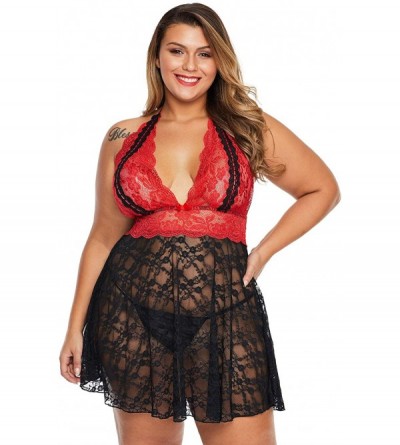 Robes Women's Plus Size Lace Babydoll Chemise Lingerie Dress Sleepwear - Red 31236 - C81976AXDKW $19.62