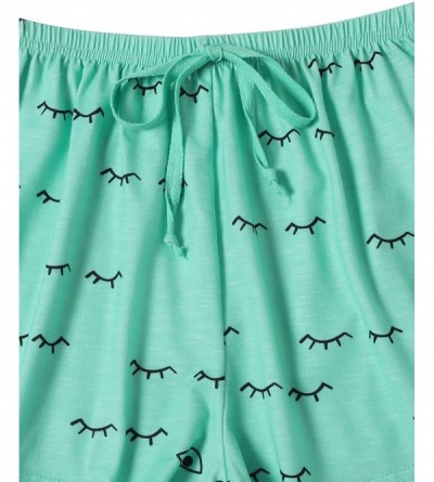 Sets Women's Sleepwear Closed Eyes Print Tee and Shorts Pajama Set - Green - CR18MH3SASI $18.88
