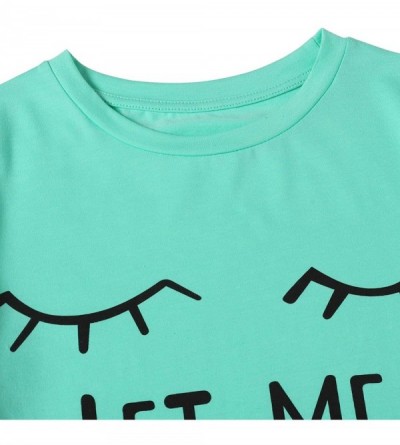 Sets Women's Sleepwear Closed Eyes Print Tee and Shorts Pajama Set - Green - CR18MH3SASI $18.88