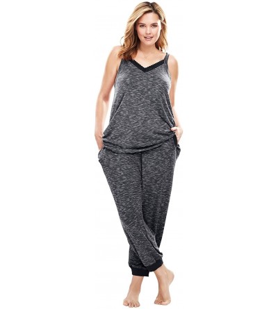 Tops Women's Plus Size Marled Lace-Trim Sleep Tank Pajama Top - Heather Charcoal Grey Marled (0684) - CA184U0L837 $26.18