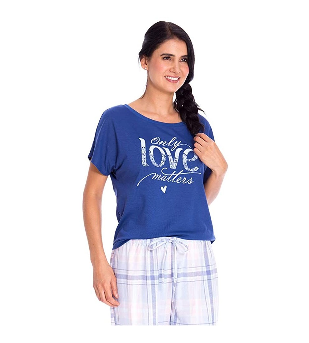 Tops Pajama Short/Long Sleeve T-Shirt for Woman Knit Soft - Blue - CC18ZOW8CDY $13.59