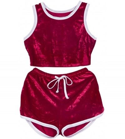 Sets Women Sexy Strappy Babydoll Lingerie Satin Pajama Set Camisole with Shorts 2 Piece Sleepwear - Red - CL19DD2AHX0 $20.53
