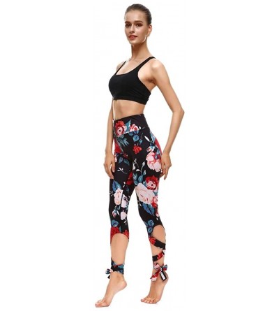 Thermal Underwear Women's Casual Sports Fitness Running High Waist Print Ballet Strappy Yoga Pants - Red - C4197KZWN79 $15.37
