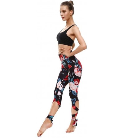 Thermal Underwear Women's Casual Sports Fitness Running High Waist Print Ballet Strappy Yoga Pants - Red - C4197KZWN79 $15.37