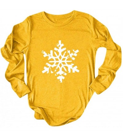 Bustiers & Corsets Women's Long Sleeve Christmas T-Shirt Snowflake Print Solid Winter Bottoming Casual Tee - Yellow - CK192I0...