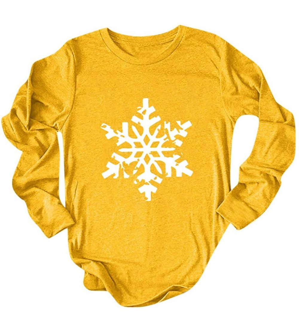 Bustiers & Corsets Women's Long Sleeve Christmas T-Shirt Snowflake Print Solid Winter Bottoming Casual Tee - Yellow - CK192I0...
