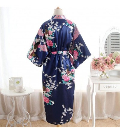 Sets Womens Floral Print Kimono Robes Sexy Nights Long Pajamas Gown Bathrobe Lingerie Nightdress - Navy - CO18OY7OTKG $9.74