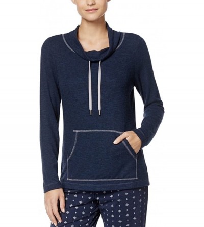 Tops Contrast-Trim Cowl-Neckline Pajama Top Women - Navy Heather - C918GL80L6A $20.66