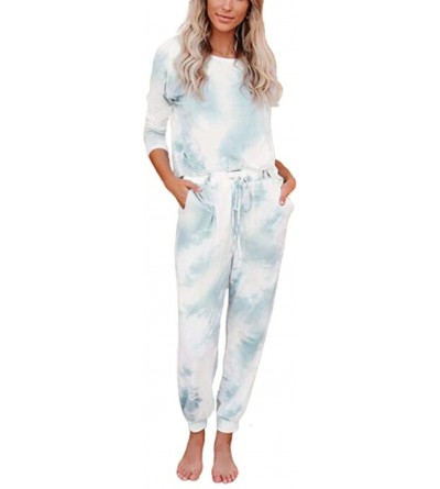 Sets Women 2 Piece Tie Dye Sweatsuit Set Long Sleeve Tops Drawstring Pants Pajamas Set Nightwear Loungewear - Green - CS199DA...