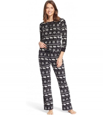 Sets Womens Fleece Long Sleeve Shirt and Lounge Pajama Pants Set - Black - CC18UA7HXYR $22.22