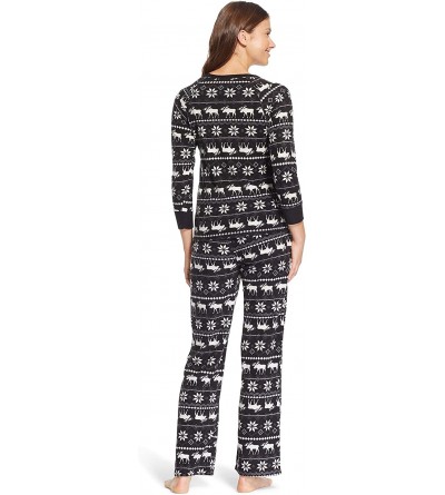 Sets Womens Fleece Long Sleeve Shirt and Lounge Pajama Pants Set - Black - CC18UA7HXYR $12.14