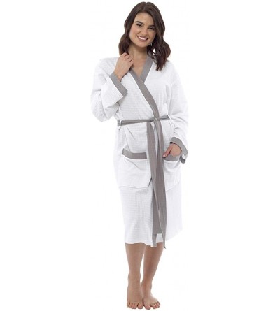 Robes Womens 100% Cotton Waffle Bathrobe Contrast Trim White/Grey Large - CX18R726R7K $20.25