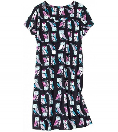 Nightgowns & Sleepshirts Women's Cotton Nightgown Sleepwear Short Sleeves Shirt Casual Print Sleepdress - Black Owl - CF18GHG...