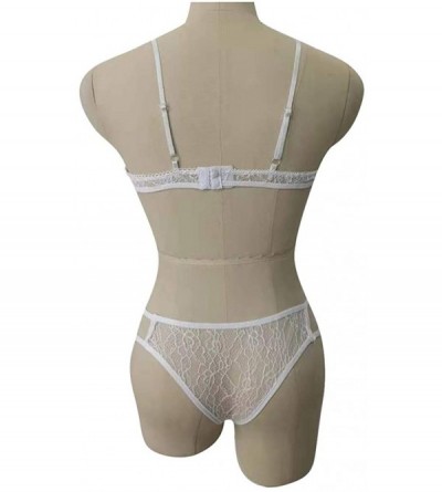 Baby Dolls & Chemises 2 Piece Outfits Womens Sexy Lace Lingerie Set Hollow Bra Panties G-String Underwear - A_white - C31959M...
