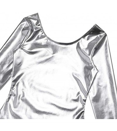 Sets V Neck Satin Lingerie Bodysuit for Women Sexy Chemise Lace Underwear Jumpsuit Babydoll Teddy Siamese Pajama Silver - C61...