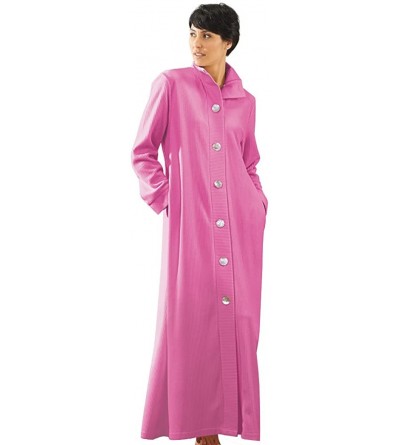 Robes Women's Lightweight Bath Robe - Floor Length Robe w/Oversize Buttons - Rose - CD12ME73IS9 $72.04