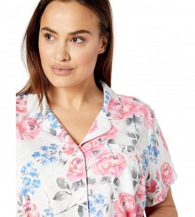 Sets Women's Short-Sleeve Floral Girlfriend Crop Pajama Set - Floral Pink Purple Grey White - CE18736UY5H $47.64